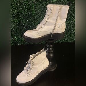 White patent leather combat boot